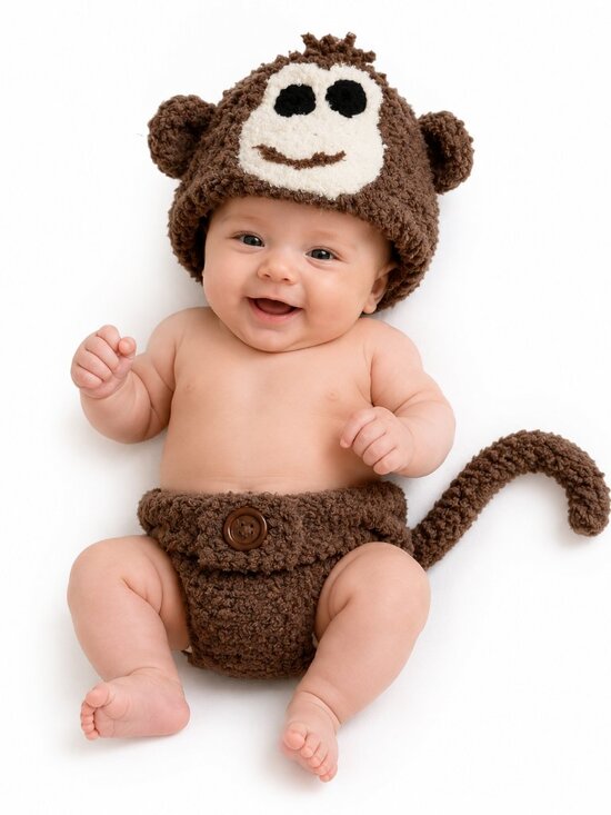 Other - Baby Monkey Costume Set – Plush Hat & Diaper Cover – Great for Halloween, Photo